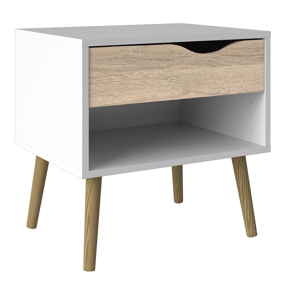 Oslo Bedside Cabinet with 1 Drawer in White and Oak