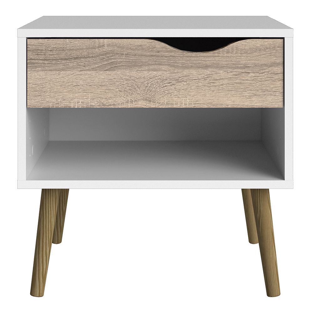Oslo Bedside Cabinet with 1 Drawer in White and Oak