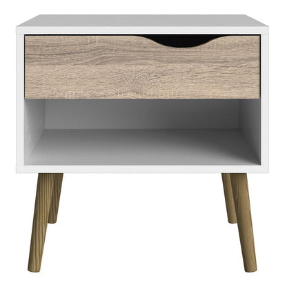 Oslo Bedside Cabinet with 1 Drawer in White and Oak
