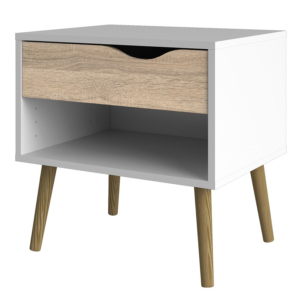 Oslo Bedside Cabinet with 1 Drawer in White and Oak
