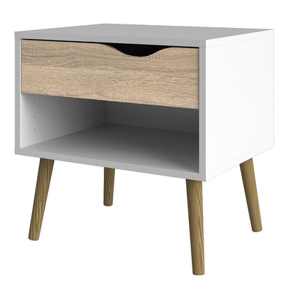 Oslo Bedside Cabinet with 1 Drawer in White and Oak