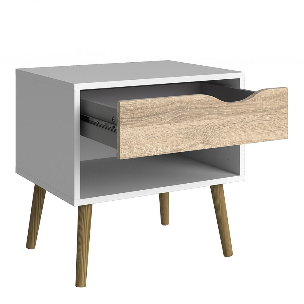 Oslo Bedside Cabinet with 1 Drawer in White and Oak