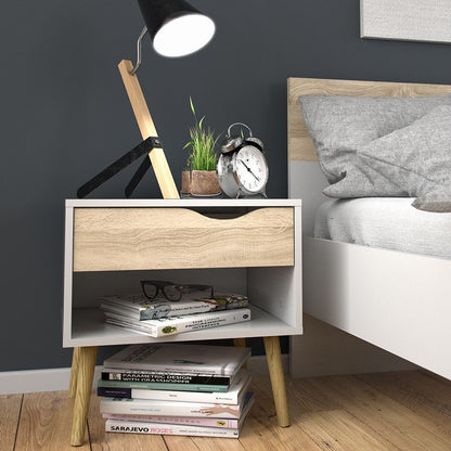 Oslo Bedside Cabinet with 1 Drawer in White and Oak