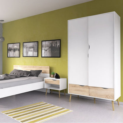Oslo Bedside Cabinet with 1 Drawer in White and Oak