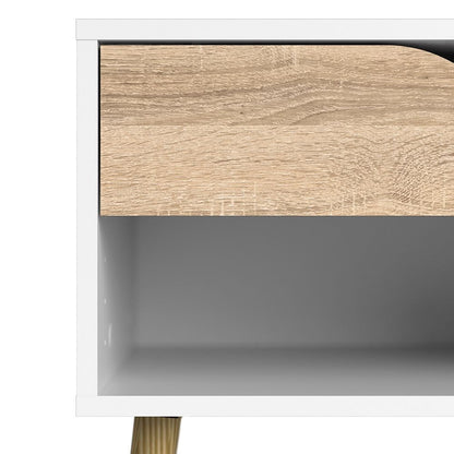 Oslo Bedside Cabinet with 1 Drawer in White and Oak