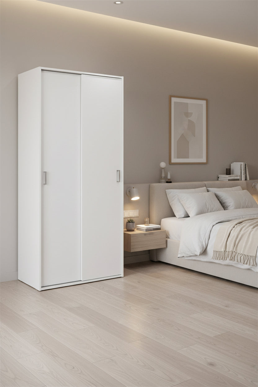 Space Wardrobe with 2 Sliding Doors in White