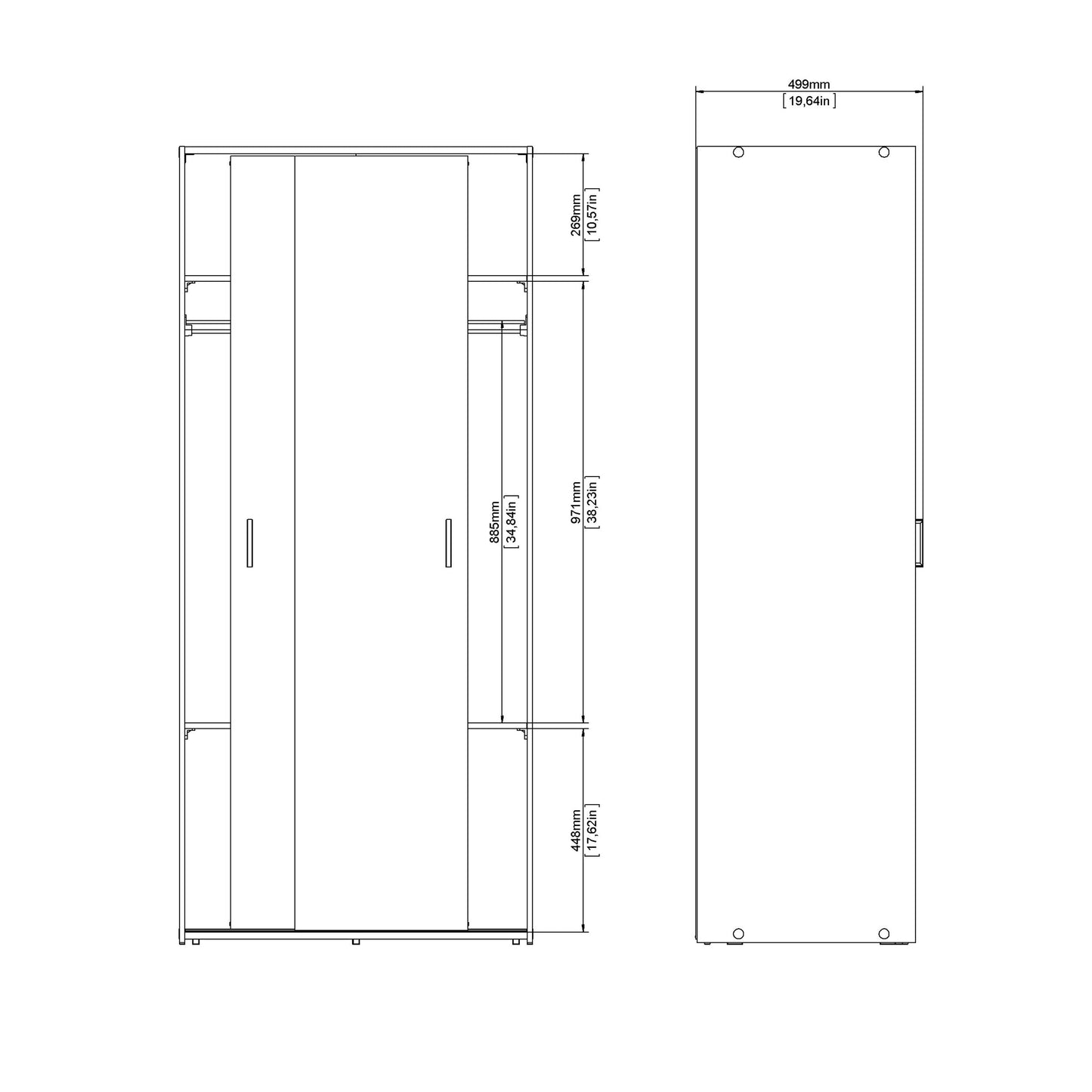 Space Wardrobe with 2 Sliding Doors in White
