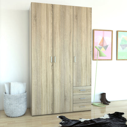 Space Wardrobe - 3 Doors 3 Drawers in Oak 2000