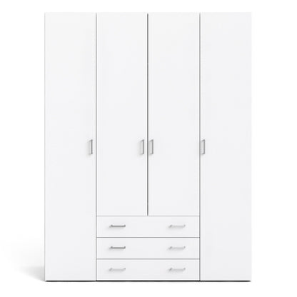 Space Wardrobe - 4 Doors 3 Drawers in White 2000