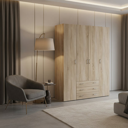 Space Wardrobe - 4 Doors 3 Drawers in Oak 2000