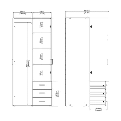 Space Wardrobe with 2 doors + 3 drawers White 1750