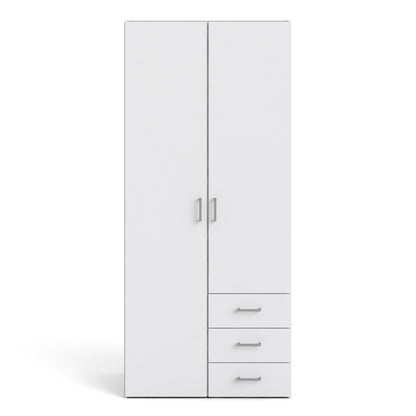 Space Wardrobe with 2 doors + 3 drawers White 1750