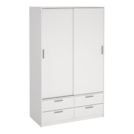 Line Wardrobe with 2 Sliding Doors and 4 Drawers in White