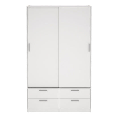 Line Wardrobe with 2 Sliding Doors and 4 Drawers in White