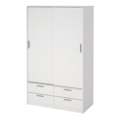 Line Wardrobe with 2 Sliding Doors and 4 Drawers in White
