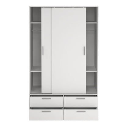 Line Wardrobe with 2 Sliding Doors and 4 Drawers in White