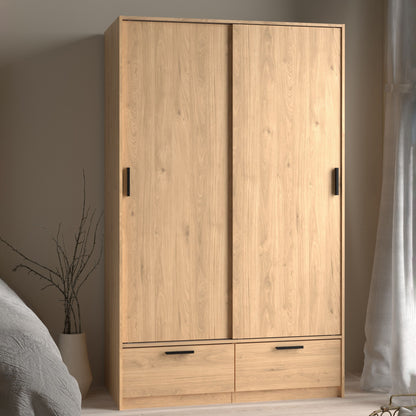 Line Wardrobe with 2 Doors 2 Drawers in Jackson Hickory Oak