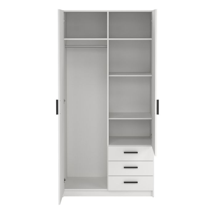 Sprint Wardrobe with 2 Doors + 3 Drawers in White