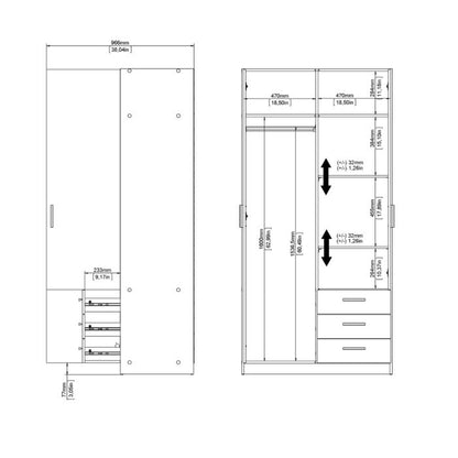 Sprint Wardrobe with 2 Doors + 3 Drawers in Jackson Hickory