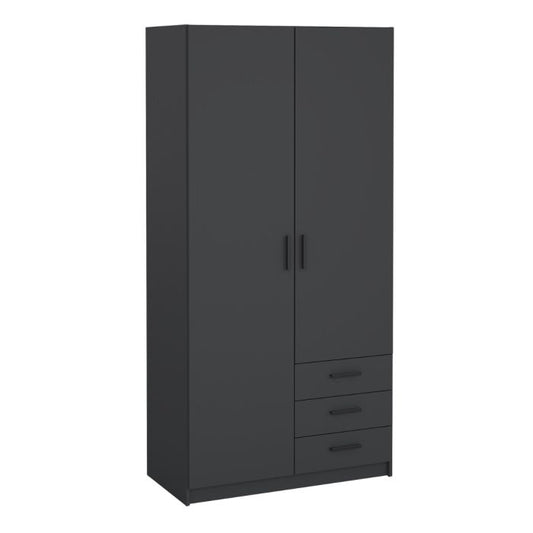 Sprint Wardrobe with 2 Doors + 3 Drawers in Matt Grey