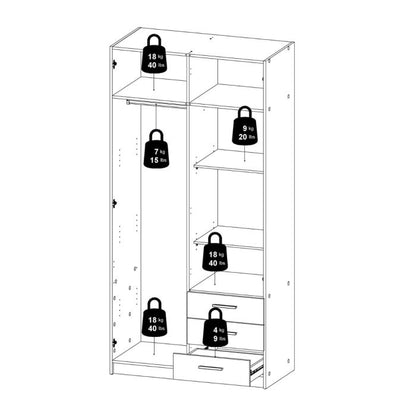 Sprint Wardrobe with 2 Doors + 3 Drawers in Matt Grey