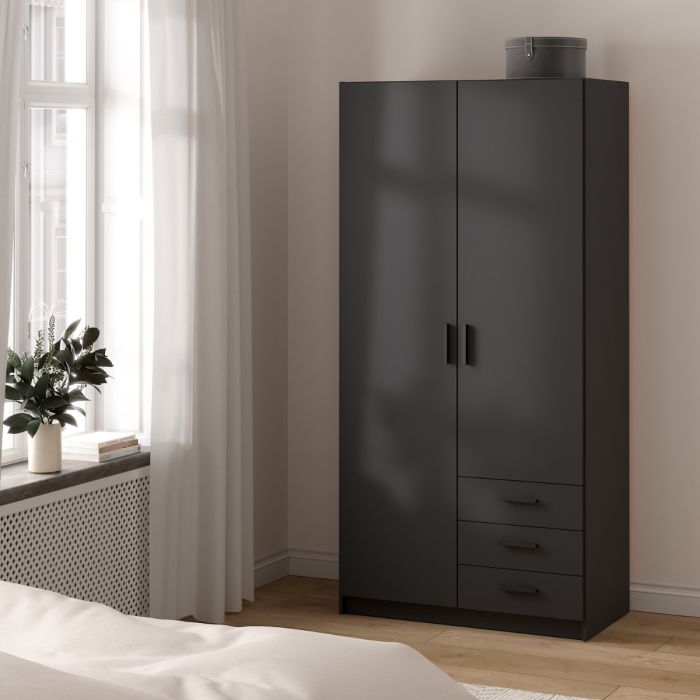 Sprint Wardrobe with 2 Doors + 3 Drawers in Matt Grey