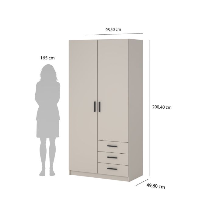 Sprint Wardrobe with 2 Doors + 3 Drawers in Cashmere