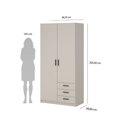 Sprint Wardrobe with 2 Doors + 3 Drawers in Cashmere