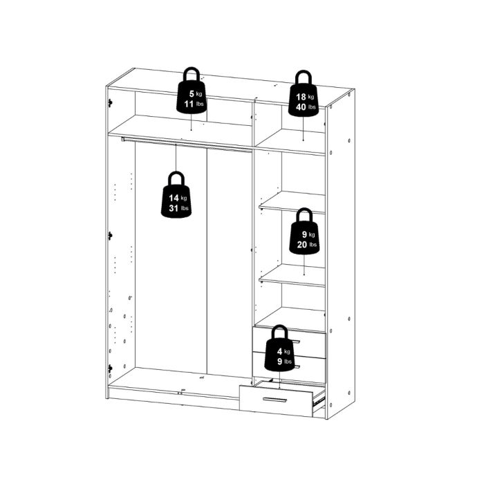 Sprint Wardrobe with 3 Doors + 3 Drawers in White