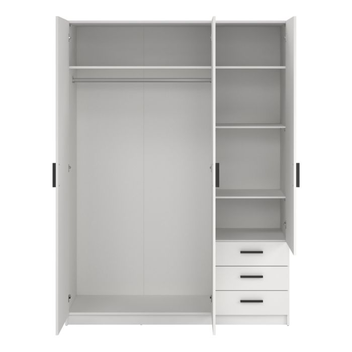 Sprint Wardrobe with 3 Doors + 3 Drawers in White