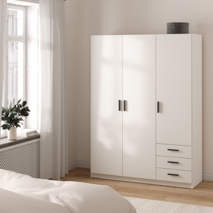 Sprint Wardrobe with 3 Doors + 3 Drawers in White
