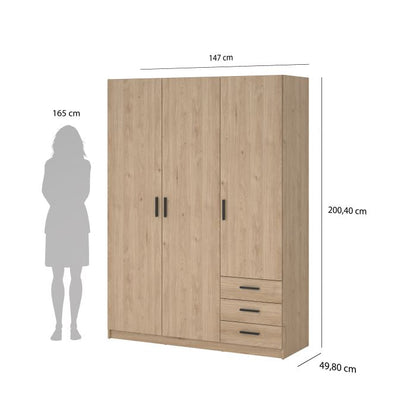 Sprint Wardrobe with 3 Doors + 3 Drawers in Jackson Hickory
