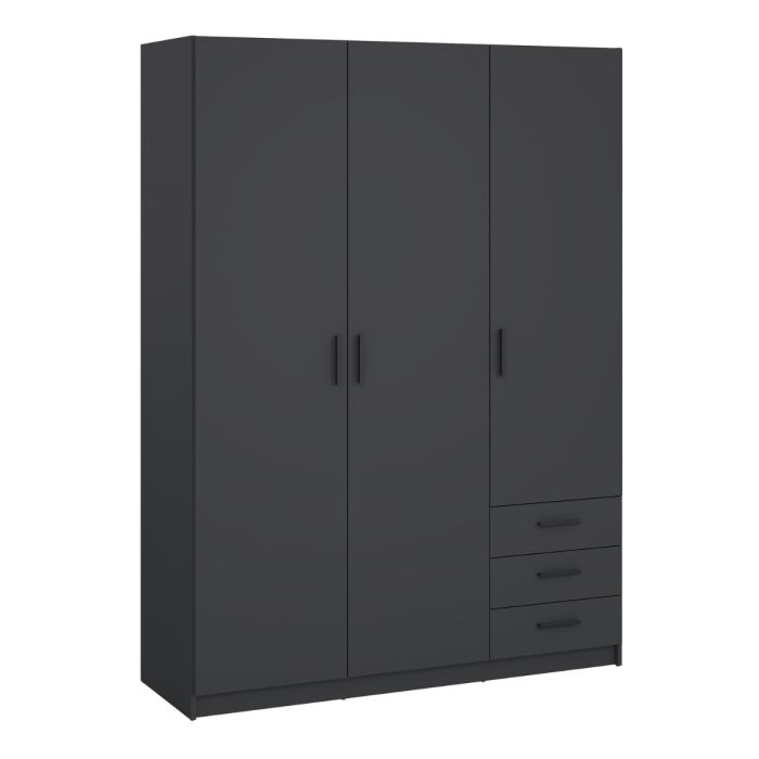 Sprint Wardrobe with 3 Doors + 3 Drawers in Matt Grey