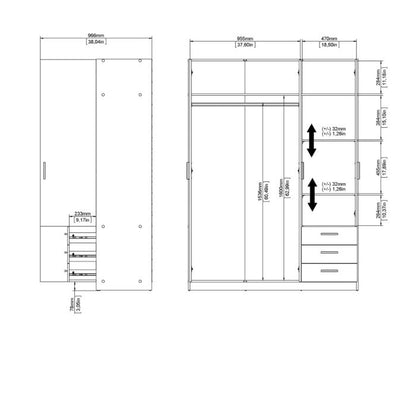Sprint Wardrobe with 3 Doors + 3 Drawers in Matt Grey