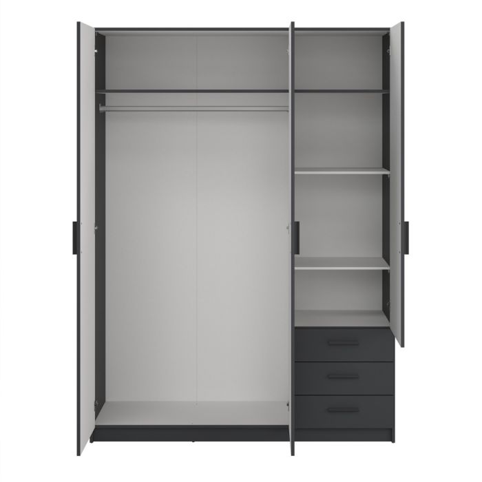 Sprint Wardrobe with 3 Doors + 3 Drawers in Matt Grey