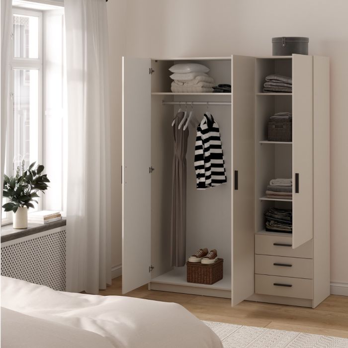 Sprint Wardrobe with 3 Doors + 3 Drawers in Cashmere