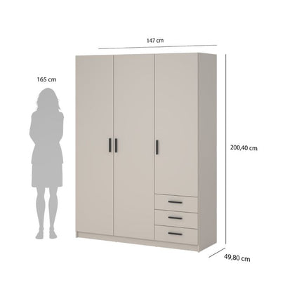 Sprint Wardrobe with 3 Doors + 3 Drawers in Cashmere