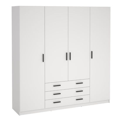 Sprint Wardrobe with 4 Doors + 3 Drawers in White