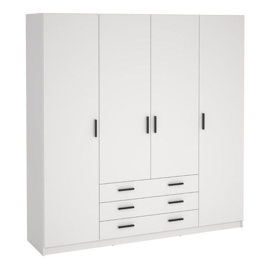 Sprint Wardrobe with 4 Doors + 3 Drawers in White