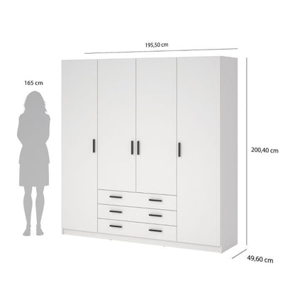 Sprint Wardrobe with 4 Doors + 3 Drawers in White