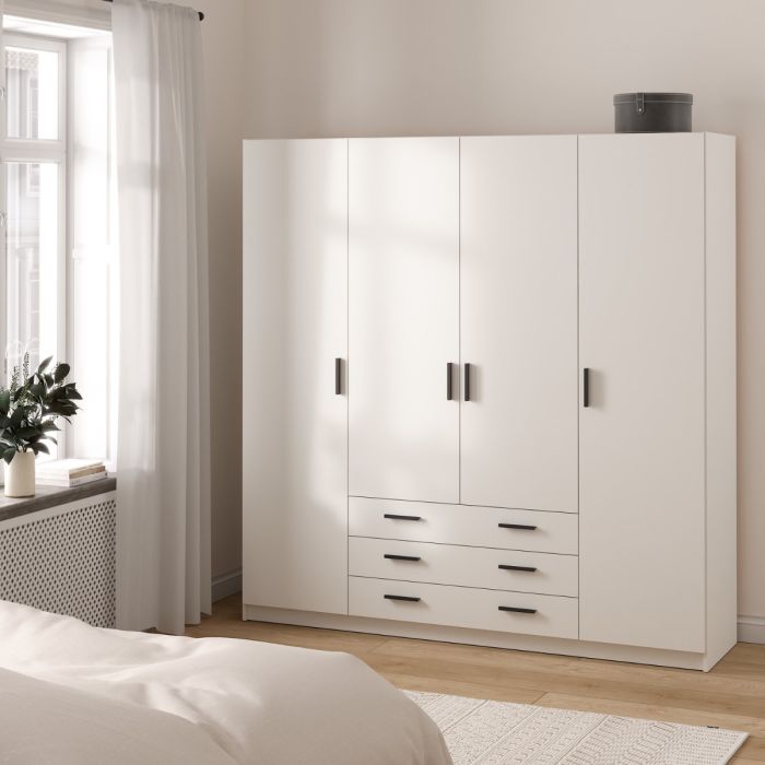 Sprint Wardrobe with 4 Doors + 3 Drawers in White