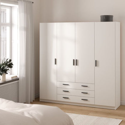 Sprint Wardrobe with 4 Doors + 3 Drawers in White