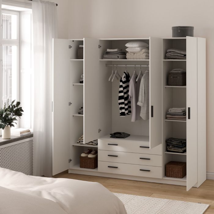 Sprint Wardrobe with 4 Doors + 3 Drawers in White