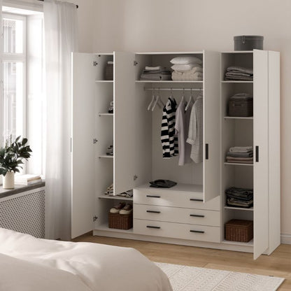 Sprint Wardrobe with 4 Doors + 3 Drawers in White