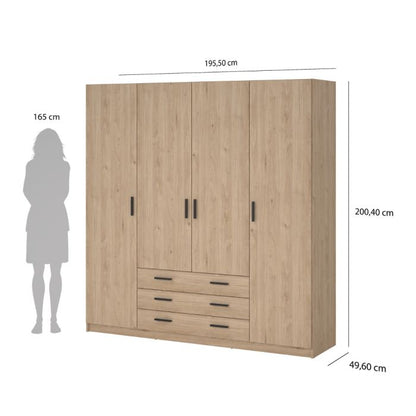 Sprint Wardrobe with 4 Doors + 3 Drawers in Jackson Hickory