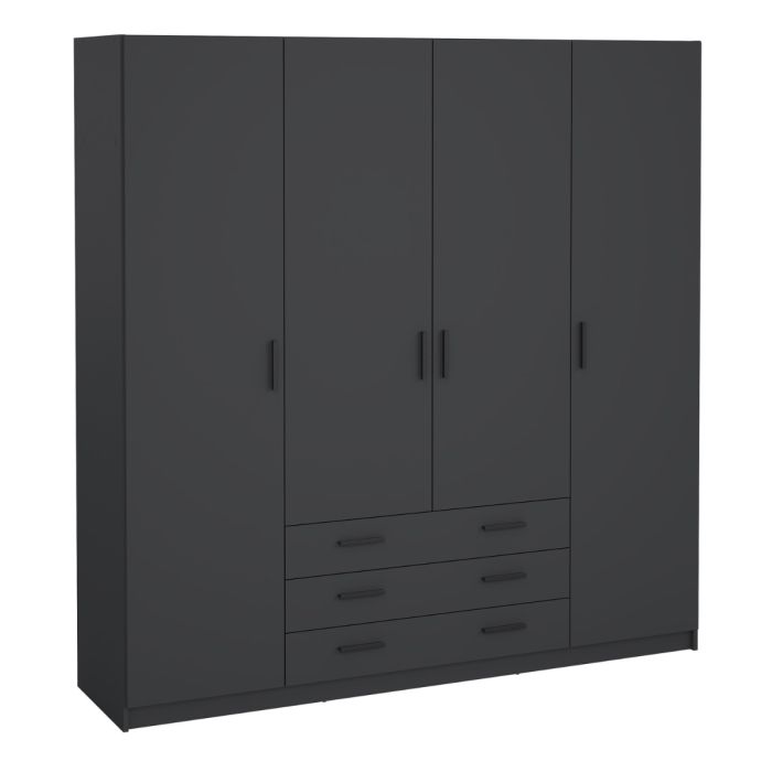 Sprint Wardrobe with 4 Doors + 3 Drawers in Matt Grey