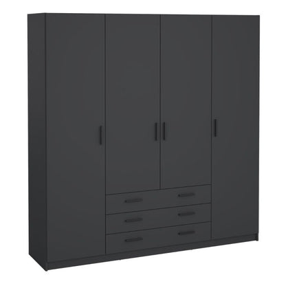 Sprint Wardrobe with 4 Doors + 3 Drawers in Matt Grey