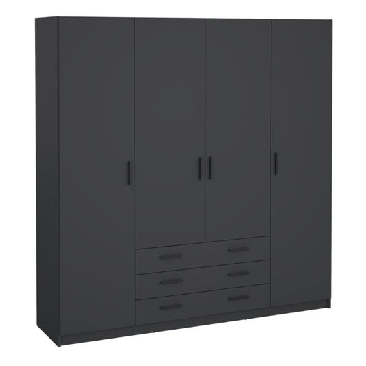 Sprint Wardrobe with 4 Doors + 3 Drawers in Matt Grey