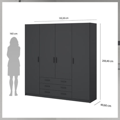 Sprint Wardrobe with 4 Doors + 3 Drawers in Matt Grey