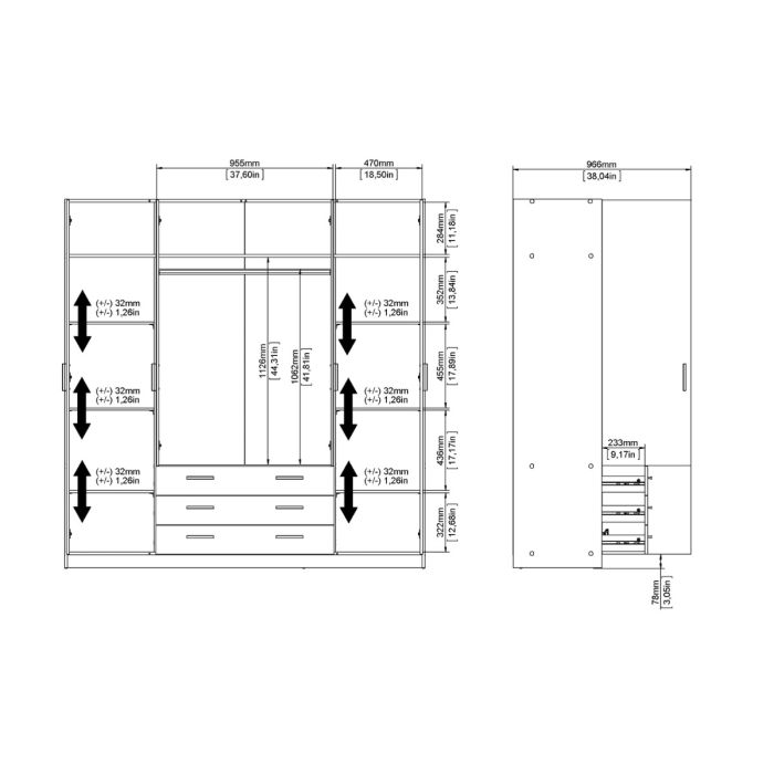Sprint Wardrobe with 4 Doors + 3 Drawers in Matt Grey